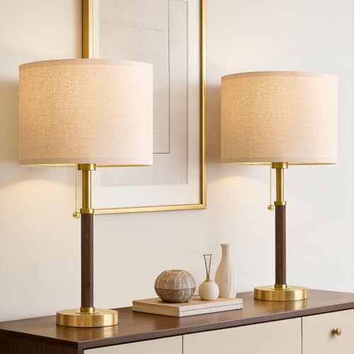 G-SAFAVA 22" Table Lamps Mid Century Modern Lamps for Bedroom Living Room Bedside Lamps for Night Stands Wood Nightstand Lamp Gold Small Side End Table Lamps Set of 2 Vintage Home Deco Office Gifts