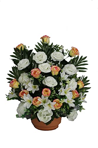 Centre Fleurs cimetière Santos Roses Blanches DRW 50x50 cm pour deuil