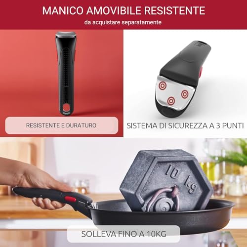 Lagostina Ingenio Manico Rimovibile Resistente fino a 10kg, Design Ergonomico dal Fissaggio e Sicurezza Totali, Compatibile con i Corpi Pentola Ingenio, Colore Nero - Immagine 2