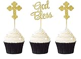24PCS God Bless Cupcake Toppers Baptism Decorations Christian Party Decors Supplies