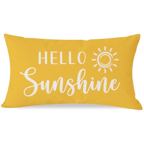 PANDICORN Hello Sunshine Throw Pillow Cover 12x20 Inch Sun, Yellow