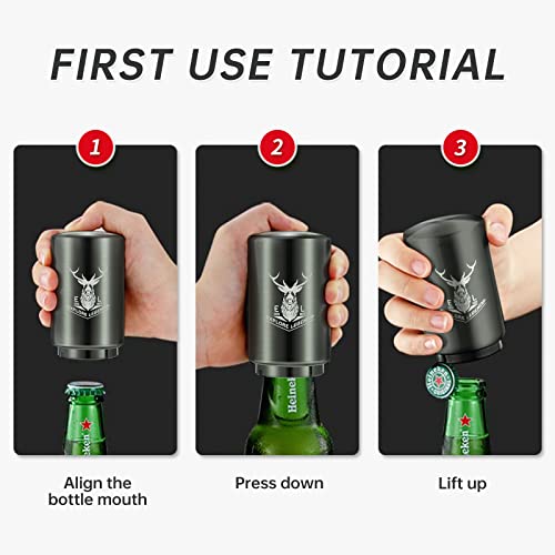 Veadoolly Automatic Beer Bottle Opener With Magnetic Cap, Stainless Steel One-Handed Lid Opening Spring Loaded Push&Pop For Kitchen Home Bar Restaurant Household Utensils Beer Accessories Gift (Elk) #TOP4