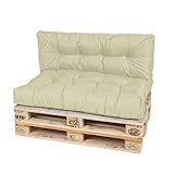TexDeko® Garden Palettenkissen 120x80x18cm wasserabweisend UV - beständig In- & Outdoor Premium Sitzkissen gesteppt Palettenauflage für Europaletten (2-TLG Set, Sand)