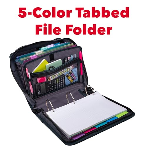 Pasta com zíper Case-it Mighty Zip, anel de vedação de 7,6 cm com abas de 5 cores, pasta de arquivo