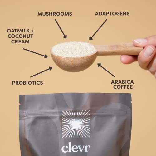 Clevr Blends Instant Coffee Latte Mix, Oat Milk Latte, 100% Arabica Beans Medium Roast Fair Trade, Superfood Creamer Powder, Mushroom Coffee Superlatte Lion’s Mane, Reishi, Probiotics, Ashwagandha #TOP2