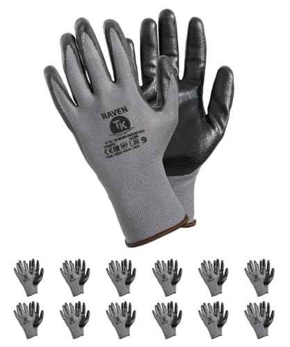 TK Gloves RAVEN/guanti di montaggio/taglia 09, 12 paia/grigio/guanti di montaggio/guanti guanti da lavoro/che è destinato per lavori precisi/che richiedono precisione