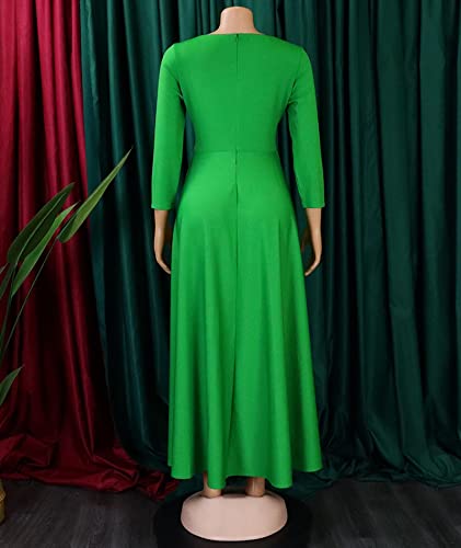 Image of SEMATOMALA Women's A Line Self Tie Waist Maxi Dress Round Neck Long Sleeve High Waist Plus Size Swing Flare Long Dresses