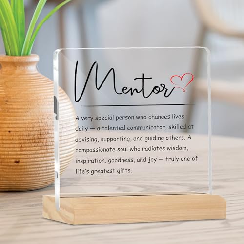 Image of Giftplease Mentor Plaque with Wooden Stand Personalized Gift for Mentor, Coach, Teacher, Appreciation Keepsake, Clear Desk Decor, Inspirational Thank You Gift, Office Table Display MP 71