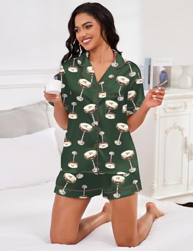 Image of SHESHOW Satin Pajamas for Women Set Preppy Animals Pjs Short Sleeve Shorts 2 Piece Loungewear Sets XS-XXL