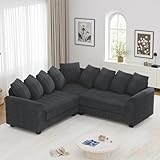 【Canapé en L】 : profondeur d'assise de 83 cm ; hauteur des pieds de 8,5 cm ; hauteur d'assise de 50 cm ; le canapé est livré avec neuf coussins de 49 cm x 49 cm.