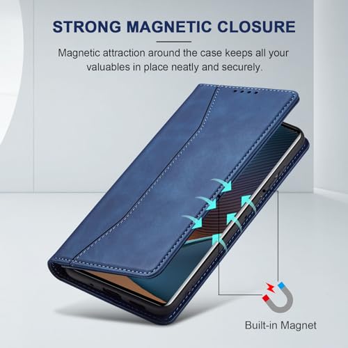 Image of Jasonyu PU Leather Wallet Case for Motorola Moto Edge 50 Fusion - Flip Case with Stand, Magnetic Closure, Card Holder (Blue)