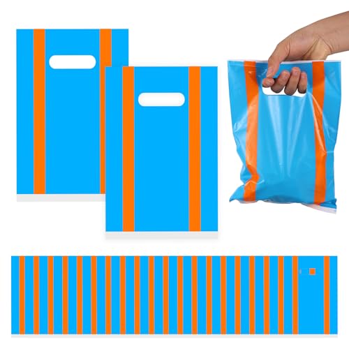 50pcs Blue and Orange English Teacher Birthday Party Gift Bags, Fun Cartoon Theme Goodie Presents Bags Gift Candy Party Favors for Kids Birthday Decorations Supplies Classroom Celebration