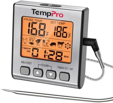 ThermoPro Glass TP-16S Digital Meat Thermometer - Accurate Candy & Food Thermometer for Smoker, Grilling & BBQ with Smart Cooking Timer and Backlight