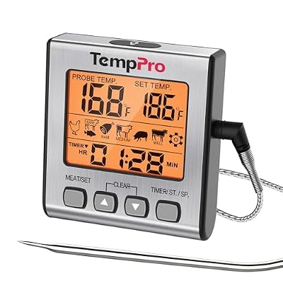 TempPro Digital Meat Thermometer for Cooking and Grilling, BBQ Food Thermometer with Backlight and Kitchen Timer, Grill Temperature Probe Thermometer for Smoker, Oven, Baking,Oil(Previously ThermoPro)