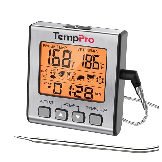 ThermoPro TP16S Digital Meat Thermometer for Cooking and Grilling, BBQ Food Thermometer with Backlight and Kitchen Timer, Grill Temperature Probe Thermometer for Smoker, Barbecue, Oven, Cookware