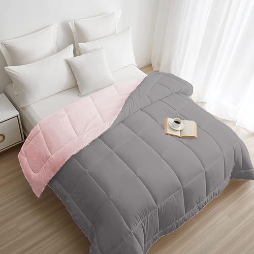 Image of HOME ELEGANCE Comfort Living Microfiber Reversible AC Comforter, 120 GSM, Soft & Cozy, Lightweight Quilt, All Season use, Machine Washable, Queen /Double - 90x100 inches - Rose Dust