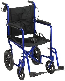 Drive Medical Lightweight Expedition Transport Wheelchair with Hand Brakes, Blue