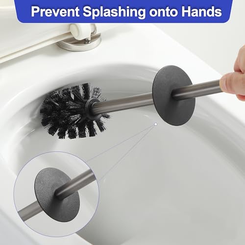 Image of BVL Toilet Brush and Holder Set Gun Gray Freestanding Toilet Bowl Brush for Bathroom