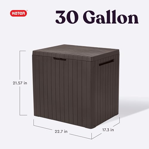 Keter City 30 Gallon Resin Outdoor Storage Box and Patio Furniture Side Table for Pool and Garden Accessories, Brown by Keter - Image 2