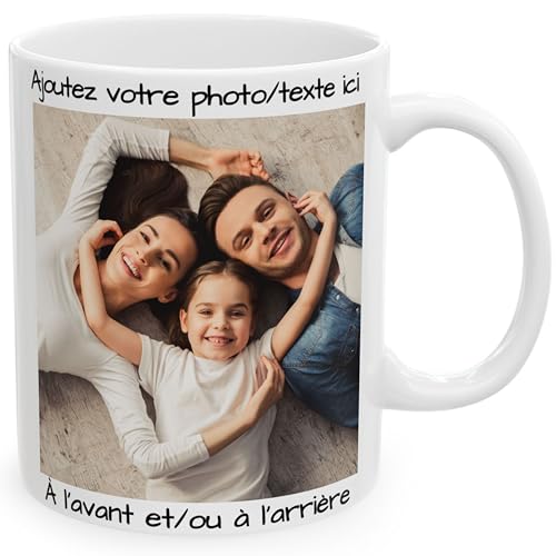 Tasse personnalisée avec image ou texte de vos téléchargements, tasse personnalisée, passe au micro-ondes et au lave-vaisselle, 325 ml