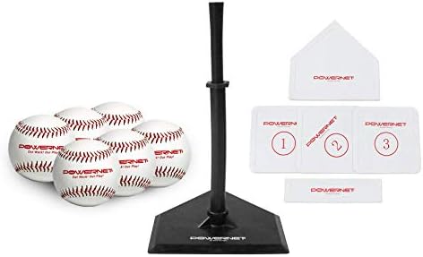PowerNet Baseball T-Ball Coaching Bundle | 8 Piece Tee-Ball Set Includes 6 Soft Core Baseballs, Adjustable Tee, 5 Throw Down Bases to Coach