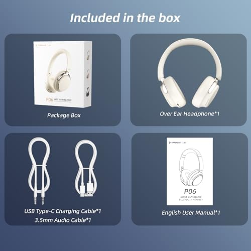 FunHub Over-Ear Hybrid Active Noise Cancelling Headphones, Bluetooth 5.4, 160H ANC Playtime, Transparency Mode, Deep Bass, Multipoint, IPX4, HD Call Mic, Foldable Portable, Travel Gym Work - White — view 7