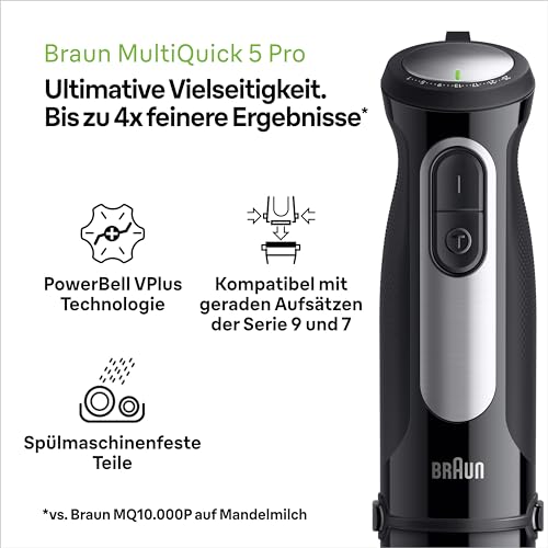 Braun Stabmixer MultiQuick 5 Pro MQ55236M - Elektrischer Stabmixer mit 25 Geschwindigkeiten, EasyClick Plus System für Zubehör, 3-teiliges Zubehör-Set, 1000 Watt, Schwarz 2