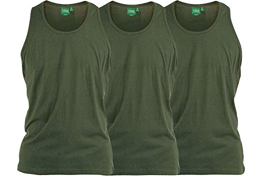 Image of D555 Pure Cotton Long Length 3 Pack Vests in Khaki in 2XL