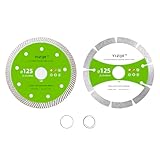 YIJIZE Juego de discos de corte de diamante, 2 x 125 mm, 1 disco de corte estándar para hormigón, granito, mampostería, ladrillo, 1 disco de corte superfino para porcelana, cerámica, azulejos, mármol