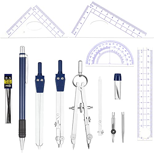 Outus 13 Pieces Math Compass And Protractors Set Geometry Tools Kit Metal Geometry Drawing Tools Precision Set Circle Rulers For Architects Engineers Students (Blue) #TOP3