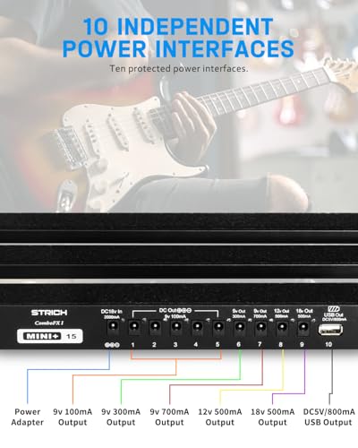 Image of STRICH Pedal Board with Built-in Power Supply, Guitar Pedalboard 15 inch x 7.8 inch Lightweight 2.17lb Aluminum Alloy with Pedal Cables, Bag, Hook Loop Strips MINI+ 15