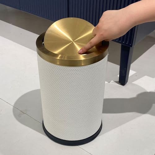 Image of 9L /2.3GALModern White Trash Can with Flip Lid,Fancy Gold Waste Paper Baskets for Bathrooms,Gold Trash Can for Bathroom,Bedroom, Powder Room,Office,Laundry Room (9L-White)