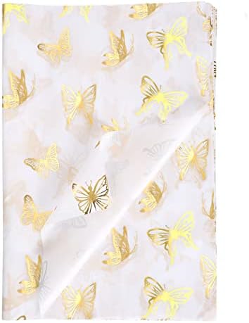 KINBOM 20pcs 14x20inch Golden Butterfly Tissue Paper Sheets, Gold Wrapping Tissue Paper Bulk for Packaging for Christmas Birthday Party Wedding Baby Showers DIY Crafts (White Background)