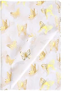 KINBOM 20pcs 14x20inch Golden Butterfly Tissue Paper Sheets, Gold Wrapping Tissue Paper Bulk for Packaging for Christmas Birthday Party Wedding Baby Showers DIY Crafts (White Background)