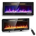 BREEZEHEAT 42 inch Electric Fireplace Wall Mounted/Freestanding-Ultra Thin Fireplace Inserts for Living Room with Double Heat Vent, Remote Control, Touch Screen, Led Flame, 8H Timer, 750w/1500w