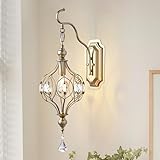 Ganeed Lámparas de pared de cristal estilo francés antiguo retro vintage rústico para interiores lámparas de pared para pasillo porche landing salón 1 luz E14 dorado champán (1 paquete)