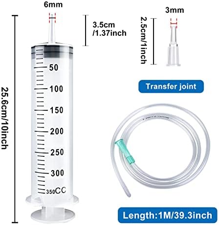 2 strzykawki, 300 ml/350 ml strzykawka z wężem, plastikowe strzykawki wielokrotnego użytku, strzykawki dozujące, strzykawki olejowe do laboratorium, ogrodu, żywności dla zwierząt, przemysłu
