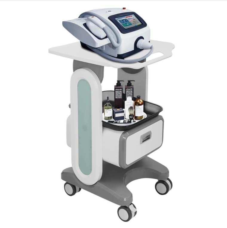 Carro de laboratorio multifuncional con 2 cajones y estante superior, carrito médico de hasta 60 kg, para laboratorio, clínica, salón
