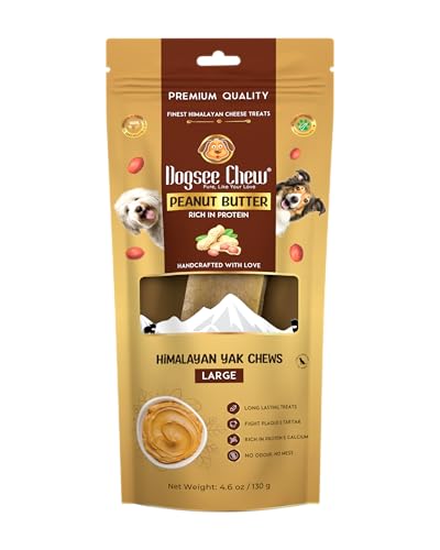 Dogsee Snack per cure dentistiche himalayane yak con sapore di burro di arachidi per cani – 130 g (1 grande spuntino) | Per pelle sana e pelo sano, senza cereali, senza glutine | Cane inodore