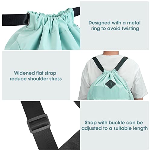 Wandf Drawstring Backpack Sports Gym Bag With Shoes Compartment, Water-Resistant String Backpack Cinch For Women Men (Large,Mint Green) #TOP4