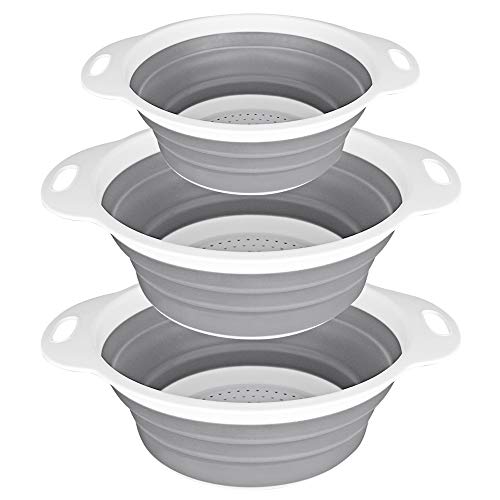 QiMH Collapsible Colander and Strainer Set of 3-2 PC 4 Quart(1 gal) and 1 PC 2 Quart(0.5 gal) - BPA Free & Dishwasher-safe Silicone Kitchen Foldable Strainer for Pasta, Veggies by QiMH - Used condition - US$8.79