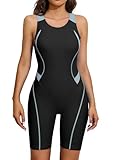 ATTRACO Athletic One Piece Bathing Suits Knee Length Swimsuits Women Racerback Swimwear L