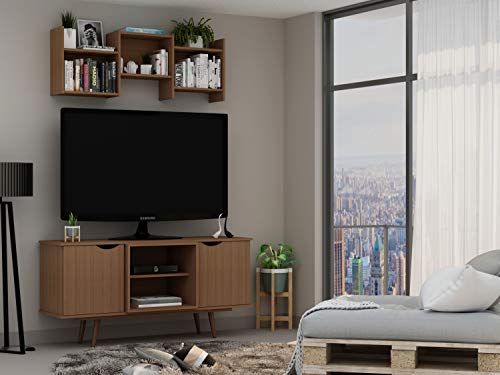 Manhattan Comfort Hampton Mid Century Modern Living Room 4 Shelves Television Stand, 53.54", Maple Cream #TOP3