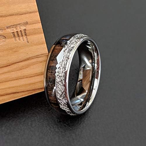 Tungsten Meteorite Rings for Men Wedding Band Koa Wood Ring with Arrow Inlay 8mm Meteorite Wedding Band Wooden Anniversary Gifts for Him