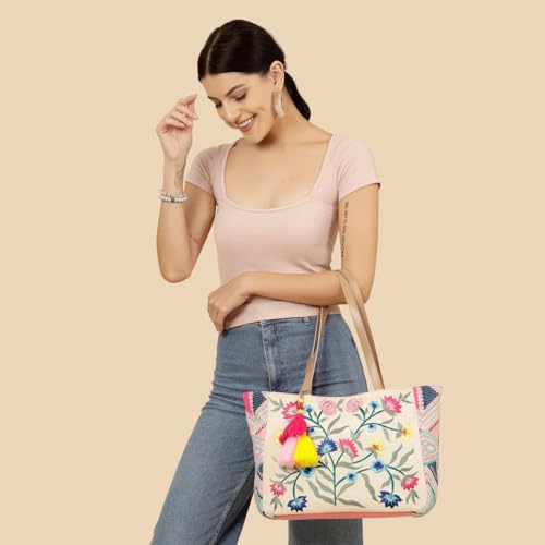 Image of Anekaant Lush Floral Embroidered Cotton Jacquard Tote Bag
