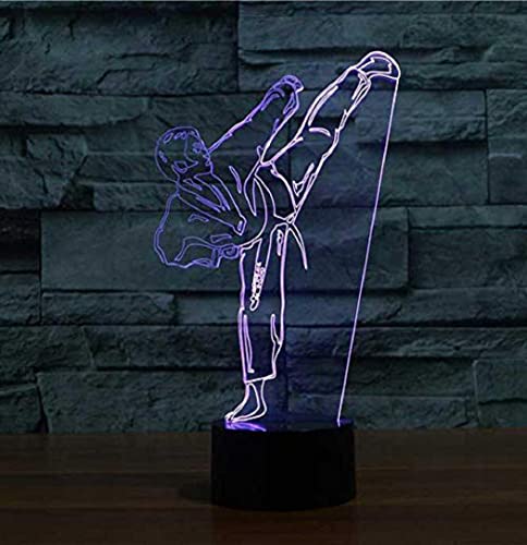 3D Gradient Karate Taekwondo Night Light Remote Control Touch Switch 16 Color Change Led Table Desk Lamp Acrylic Flat Abs Base Usb Charger Home Decoration Toy Birthday Xmas Kid Children Gift #TOP1