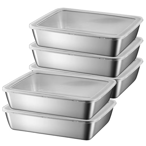 Contenedores de alimentos de acero inoxidable de 5 piezas, caja de almacenamiento de alimentos apilables con tapas de plástico transparentes, guardián de carne para refrigerador o picnic, fiesta de b