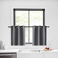PONY DANCE Short Blackout Curtains 29x24 Inch - Grey, Eyelet Thermal Insulated, Light Blocking, Privacy Protection Curtains & Drapes for Bedroom & Kitchen, 2 Panels