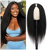 V Part Wig Human Hair Kinky Straight 180% Density Upgrade U Part Human Hair Wig for Christmas Gifts Can Last 6-9 Months No Leave Out No Glue Beginner Friendly Yaki V Shape Wigs 16 Inch Natural Color