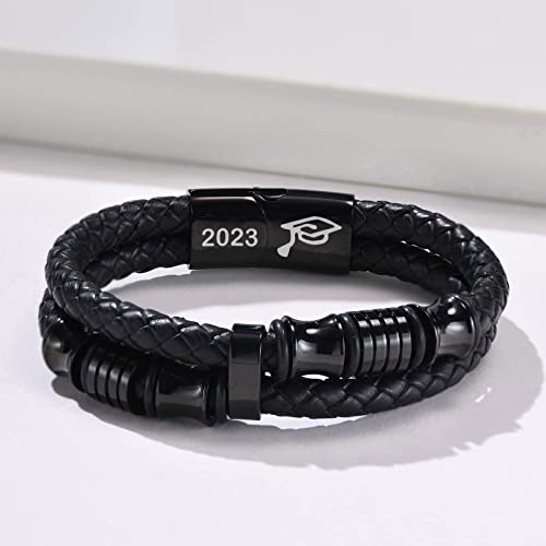 2023 Graduation Gifts Bracelet - Graduation Bracelet For Him,College Graduate High School Class Of 2023 Gift, 8.3 Inch To Son Friends Nephew Braided Leather Bracelet Bangle Rope Wristband For Men #TOP4